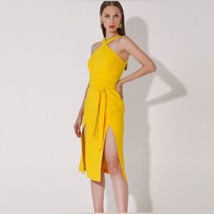 NWT Lavish Alice Cross Over Front Double Split Midi Dress